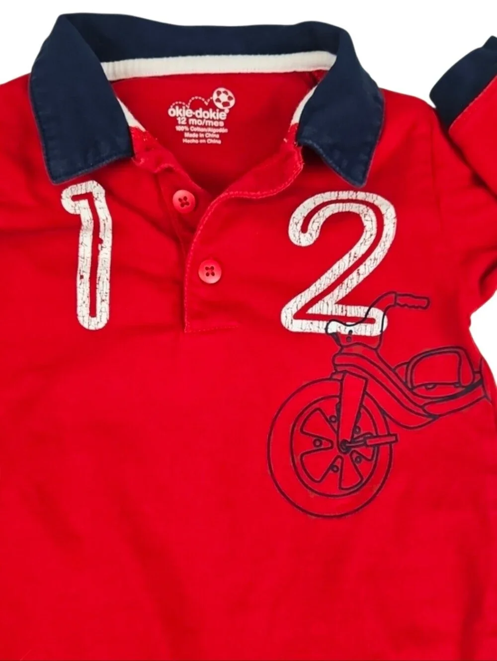 12 Mos. Vintage Baby Jumpsuit Red Cotton Car Scooter Theme Pants Longsleeve